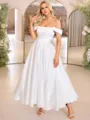 A-line Off-the-Shoulder Pleated Ankle-Length Corset Wedding Dress