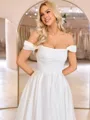 A-line Off-the-Shoulder Pleated Ankle-Length Corset Wedding Dress