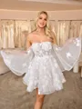 A-line Straight Long Sleeves Appliques Lace Short/Mini Lace Corset Wedding Dress
