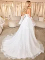 A-line Straight Long Sleeves Appliques Lace Court Train Organza Corset Convertible Wedding Dress