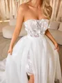 A-line Straight Long Sleeves Appliques Lace Court Train Organza Corset Convertible Wedding Dress