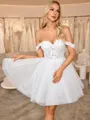 A-line Off-the-Shoulder Appliques Lace Short/Mini Corset Wedding Dress