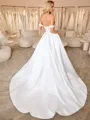 A-line Off-the-Shoulder Appliques Lace Chapel Train Satin Corset Convertible Wedding Dress