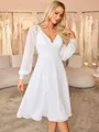 A-line V-neck Long Sleeves Appliques Lace Knee-Length Chiffon Wedding Dress