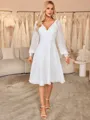 A-line V-neck Long Sleeves Appliques Lace Knee-Length Chiffon Wedding Dress