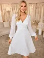 A-line V-neck Long Sleeves Appliques Lace Knee-Length Chiffon Wedding Dress