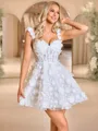 A-line Off-the-Shoulder Appliques Lace Short/Mini Lace Corset Wedding Dress