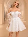 Ball-Gown Off-the-Shoulder Long Sleeves Appliques Lace Short/Mini Lace Corset Wedding Dress