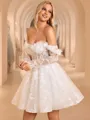 Ball-Gown Off-the-Shoulder Long Sleeves Appliques Lace Short/Mini Lace Corset Wedding Dress