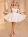 Ball-Gown Off-the-Shoulder Long Sleeves Appliques Lace Short/Mini Lace Corset Wedding Dress