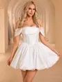 Ball-Gown Off-the-Shoulder Pleated Short/Mini Taffeta Corset Wedding Dress