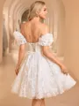 A-line Square Short Sleeves Appliques Lace Short/Mini Lace Corset Wedding Dress