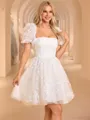 A-line Square Short Sleeves Appliques Lace Short/Mini Lace Corset Wedding Dress