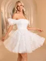 A-line Square Short Sleeves Appliques Lace Short/Mini Lace Corset Wedding Dress