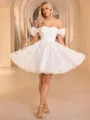 A-line Square Short Sleeves Appliques Lace Short/Mini Lace Corset Wedding Dress