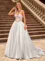 Ball Gown Satin Sweetheart Sleeveless Court Train Wedding Dresses