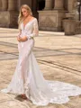 Sheath/Column Tulle Scoop Long Sleeves Cathedral Train Wedding Dresses