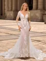 Sheath/Column Tulle Scoop Long Sleeves Cathedral Train Wedding Dresses