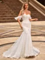 Trumpet/Mermaid Lace Off-the-Shoulder Sleeveless Court Train Wedding Dresses