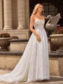A-line/Princess Lace Spaghetti Straps Sleeveless Chapel Train Wedding Dresses