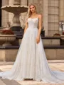 A-line/Princess Lace Spaghetti Straps Sleeveless Chapel Train Wedding Dresses