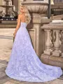 A-line/Princess Lace High Neck Long Sleeves Chapel Train Wedding Dresses