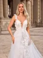 Sheath/Column Tulle Scoop Sleeveless Cathedral Train Wedding Dresses