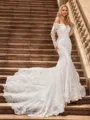 Trumpet/Mermaid Tulle Off-the-Shoulder Long Sleeves Cathedral Train Wedding Dresses