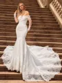 Trumpet/Mermaid Tulle Off-the-Shoulder Long Sleeves Cathedral Train Wedding Dresses