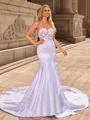 Sheath/Column Satin Sweetheart Sleeveless Cathedral Train Wedding Dresses
