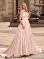 Ball Gown Satin Straps Sleeveless Cathedral Train Wedding Dresses
