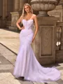 Trumpet/Mermaid Tulle Straight Sleeveless Chapel Train Wedding Dresses