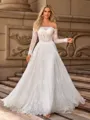 A-line/Princess Lace Off-the-Shoulder Long Sleeves Sweep Train Wedding Dresses