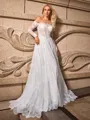 A-line/Princess Lace Off-the-Shoulder Long Sleeves Sweep Train Wedding Dresses