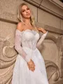 A-line/Princess Lace Off-the-Shoulder Long Sleeves Sweep Train Wedding Dresses