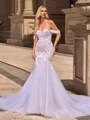 Trumpet/Mermaid Tulle Off-the-Shoulder Sleeveless Cathedral Train Wedding Dresses