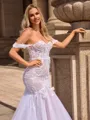 Trumpet/Mermaid Tulle Off-the-Shoulder Sleeveless Cathedral Train Wedding Dresses