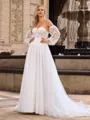 A-line/Princess Tulle Sweetheart Long Sleeves Court Train Wedding Dresses