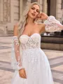 A-line/Princess Tulle Sweetheart Long Sleeves Court Train Wedding Dresses