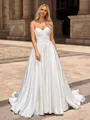 Ball Gown Satin Sweetheart Sleeveless Chapel Train Wedding Dresses