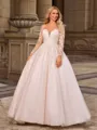 Ball Gown Tulle Scoop Long Sleeves Court Train Wedding Dresses