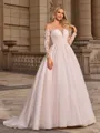 Ball Gown Tulle Scoop Long Sleeves Court Train Wedding Dresses
