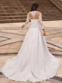 Sheath/Column Lace High Neck Long Sleeves Chapel Train Wedding Dresses