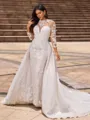 Sheath/Column Lace High Neck Long Sleeves Chapel Train Wedding Dresses