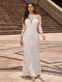 Sheath/Column Lace High Neck Long Sleeves Chapel Train Wedding Dresses
