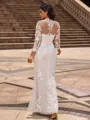 Sheath/Column Lace High Neck Long Sleeves Chapel Train Wedding Dresses