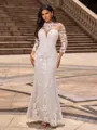 Sheath/Column Lace High Neck Long Sleeves Chapel Train Wedding Dresses