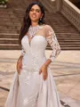 Sheath/Column Lace High Neck Long Sleeves Chapel Train Wedding Dresses