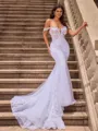 Sheath/Column Tulle Off-the-Shoulder Sleeveless Chapel Train Wedding Dresses