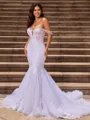 Sheath/Column Tulle Off-the-Shoulder Sleeveless Chapel Train Wedding Dresses